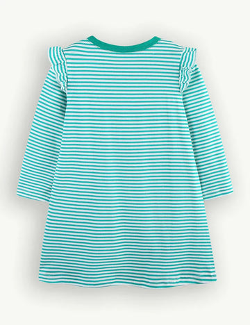 Flower Appliqué Striped Dress